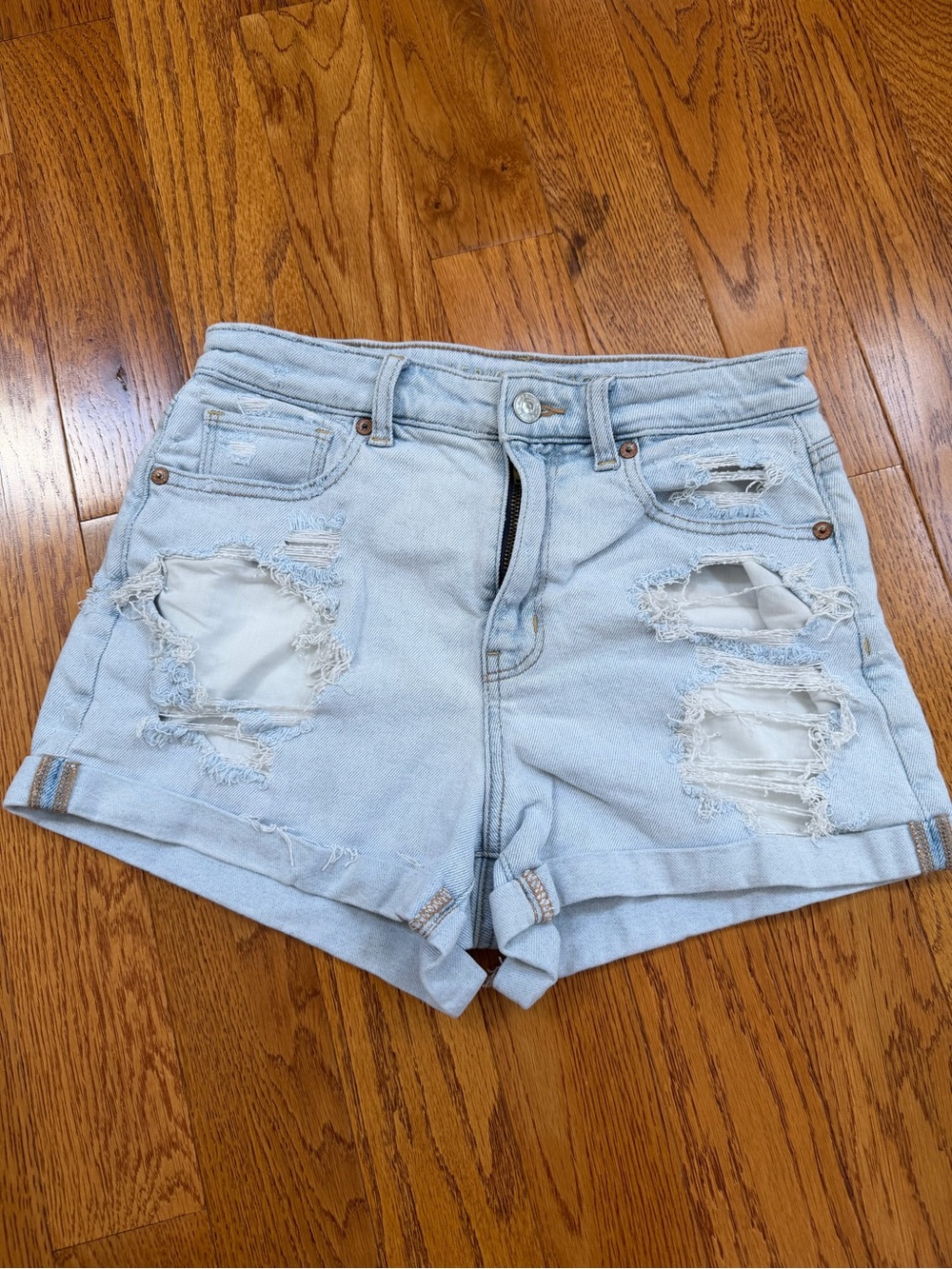 American Eagle Outfitters Light Blue Distressed Denim Jean Shorts